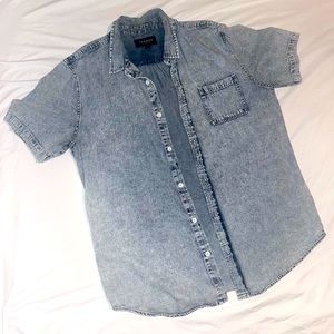 Pacsun Denim Short Sleeve Button Down Shirt Streetwear Skater Pocket Sz Large